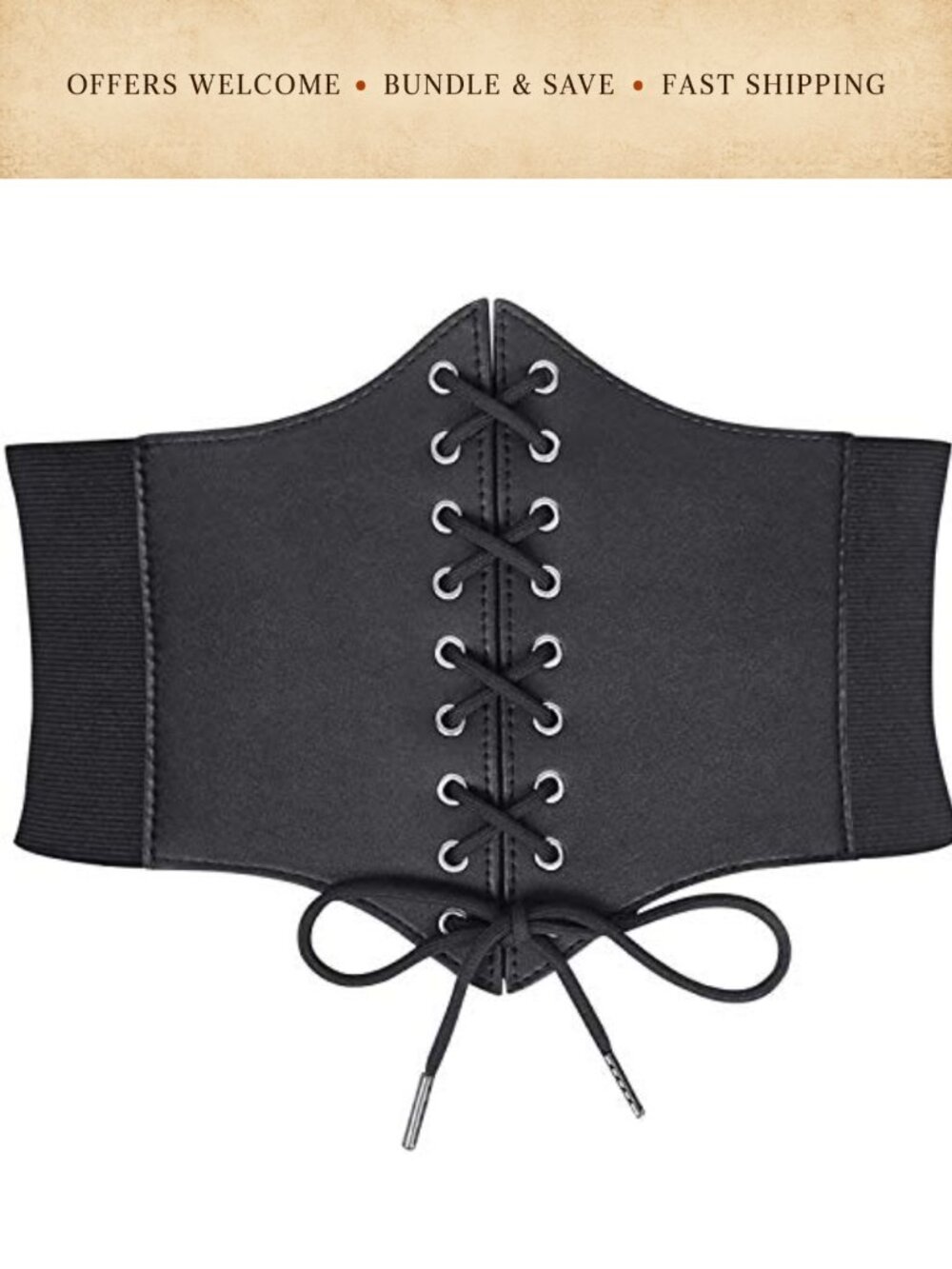 Women's Lace-up Wide Elastic Corset Belt PU Leather Waspie Waist Belt